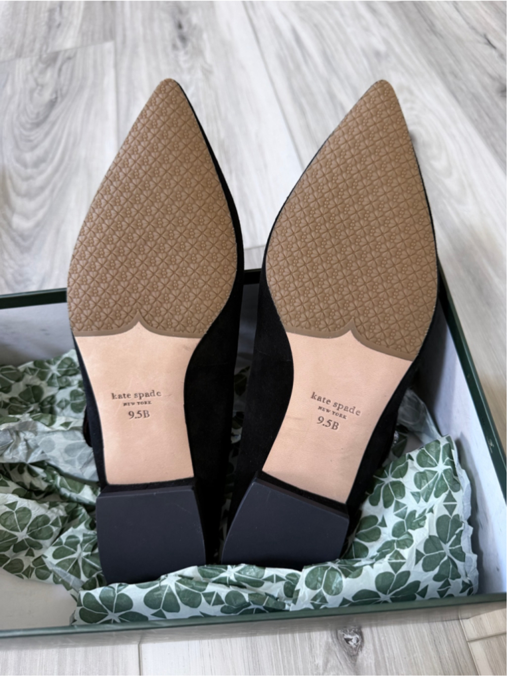 Kate Spade Meg Suede Mary Jane Flats Black Pointed Toe Crystal Size 9.5B K4994 - Picture 8 of 11